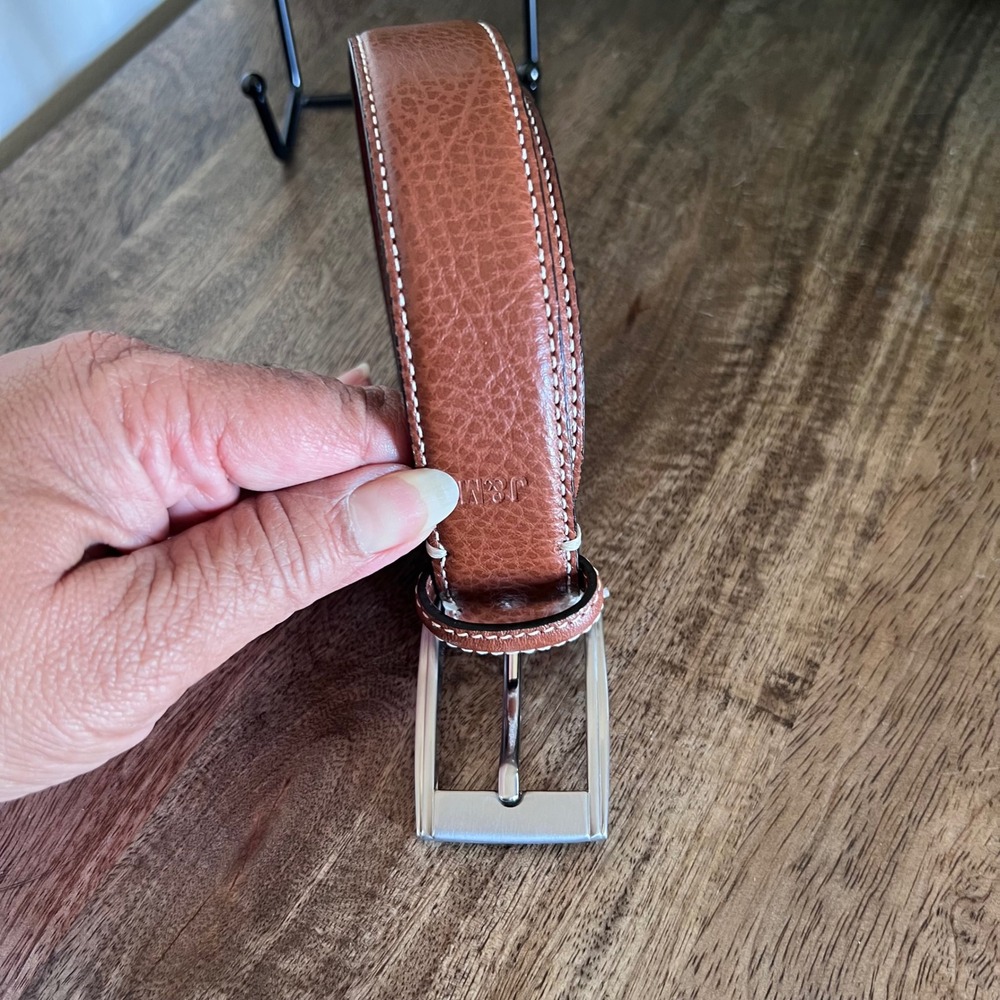 Johnston & Murphy Brown Leather Belt Boys Size 22 (Size‎ 6) Silver Buckle